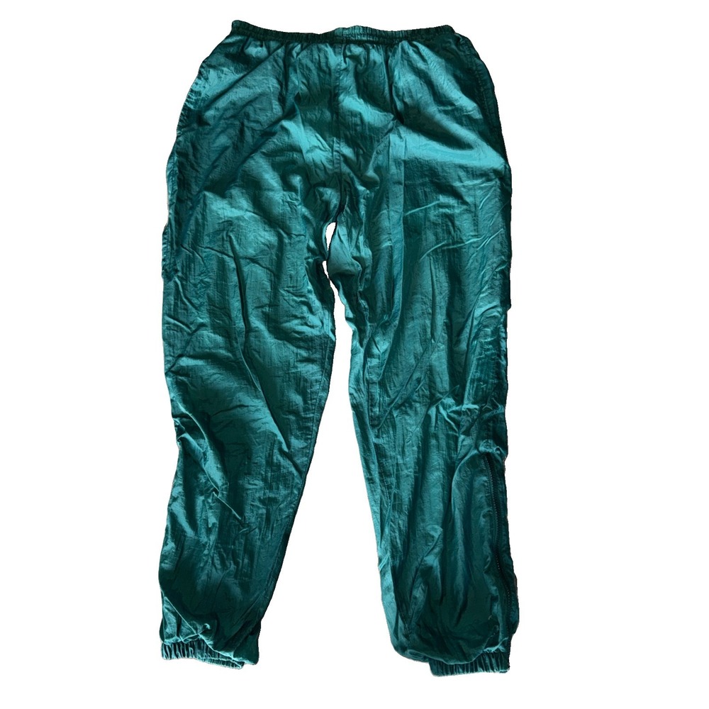 Vintage Pro Spirit Track Pants Men's Medium Green Ankle Zip Windbreaker READ
